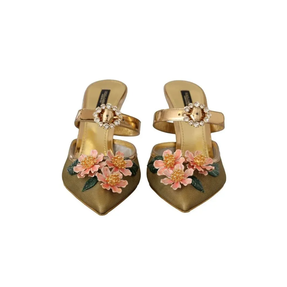 Dolce & Gabbana Gold Crystal Floral Decor Heels Sandals Shoes - Picture 2 of 7